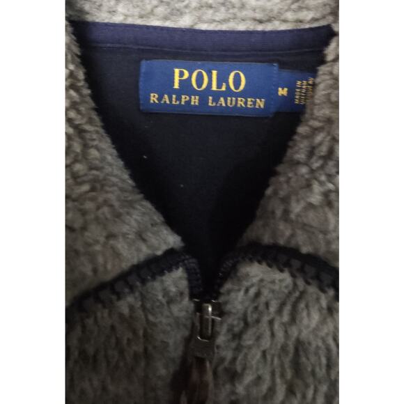 Polo Ralph Lauren Sherpa Fleece Jacket Gray Red Full Zip Talon Deep Pile - Picture 6 of 9